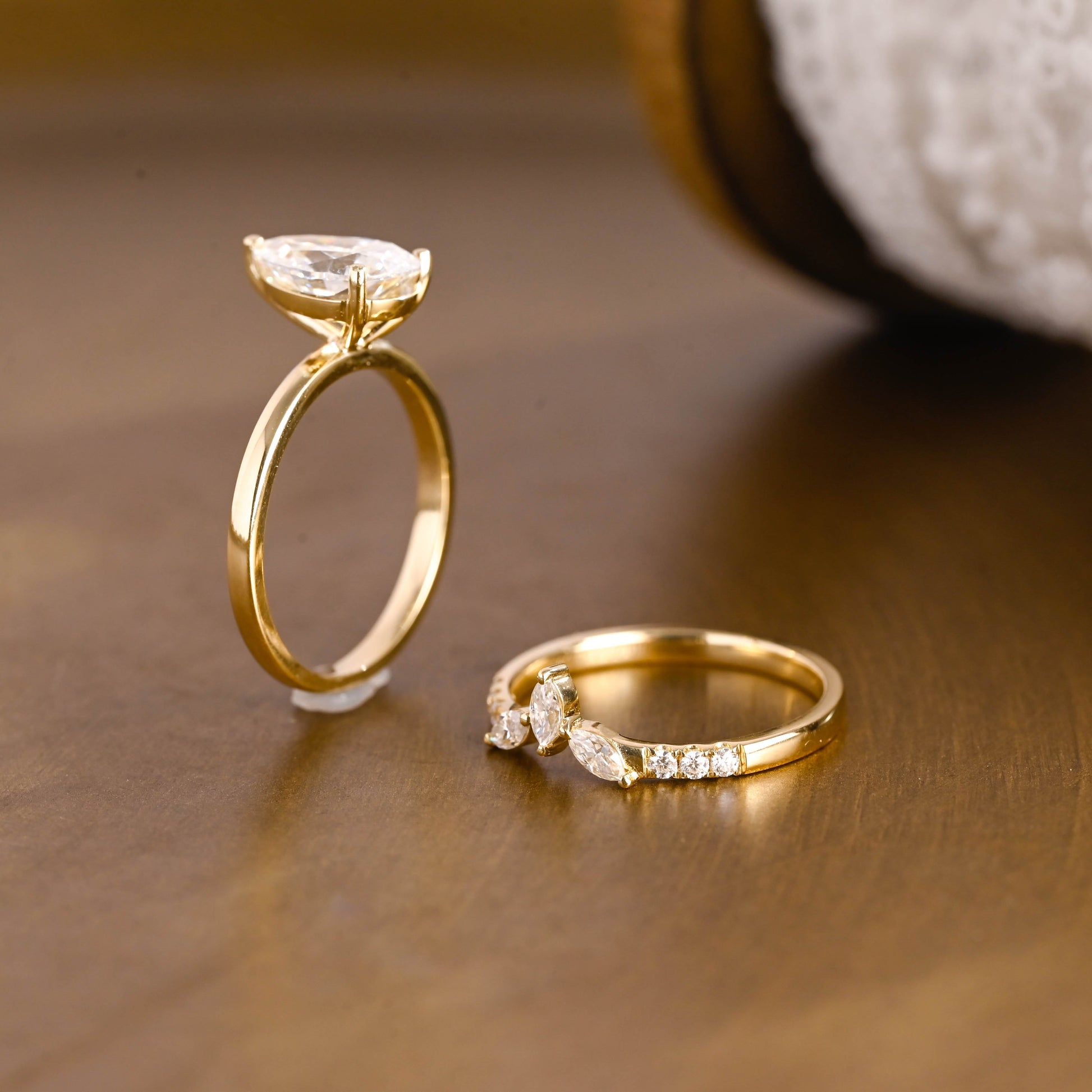 SquareJewelry pear cut bridal set Solid Gold Pear Cut Solitaire Moissainte Wedding Ring Set