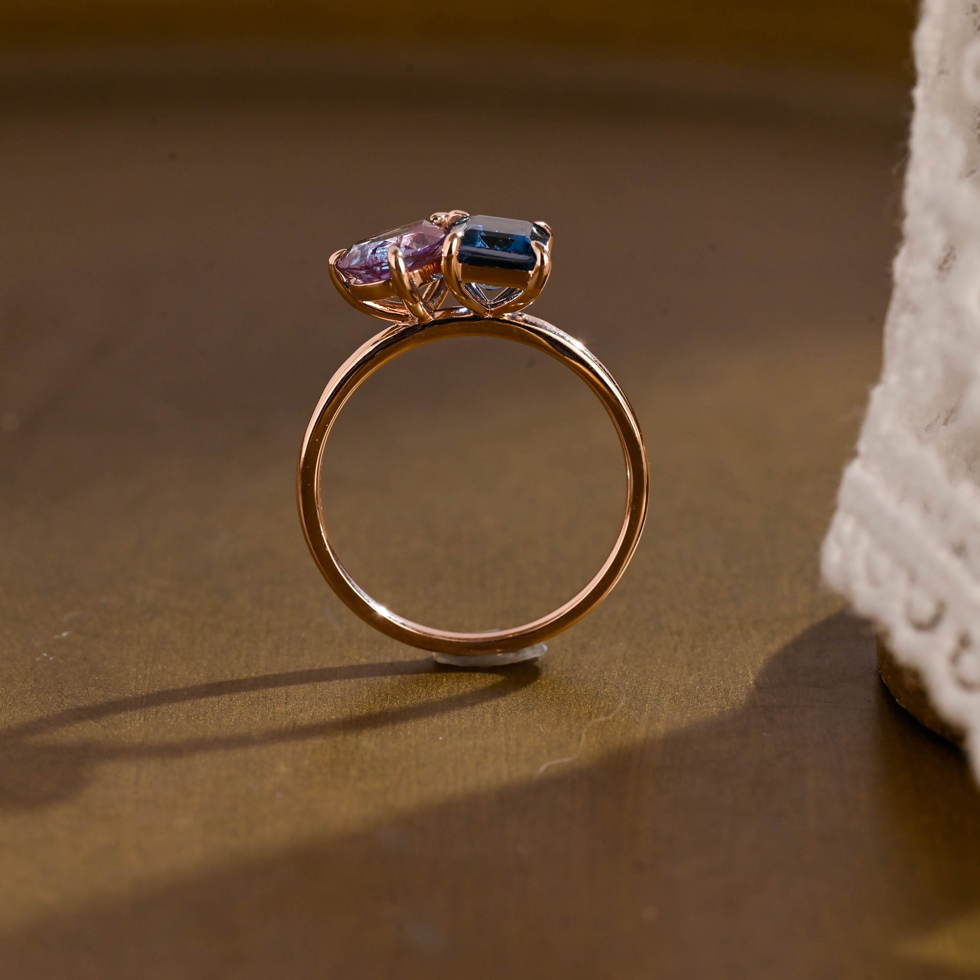 SquareJewelry Pear cut lab grown alexandrite engagement ring Solid Gold Toi et Moi Emerald Cut Topaz & Pear Lab Grown Alexandrite Engagement Ring