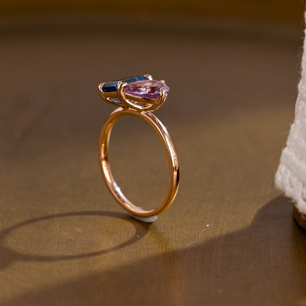 SquareJewelry Pear cut lab grown alexandrite engagement ring Solid Gold Toi et Moi Emerald Cut Topaz & Pear Lab Grown Alexandrite Engagement Ring