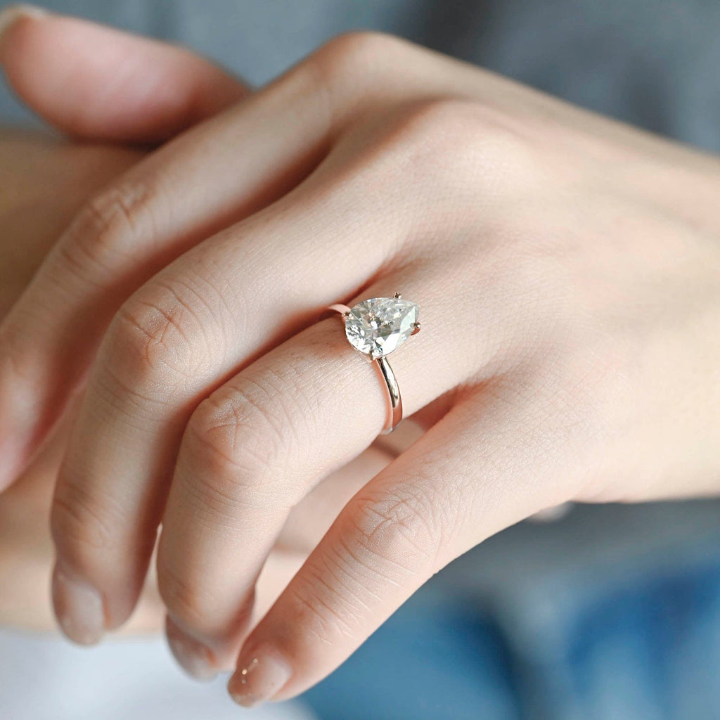 SquareJewelry pear cut moissanite engagement ring Solid Gold 4 Prongs Solitaire Pear Cut Moissanite Engagement Ring