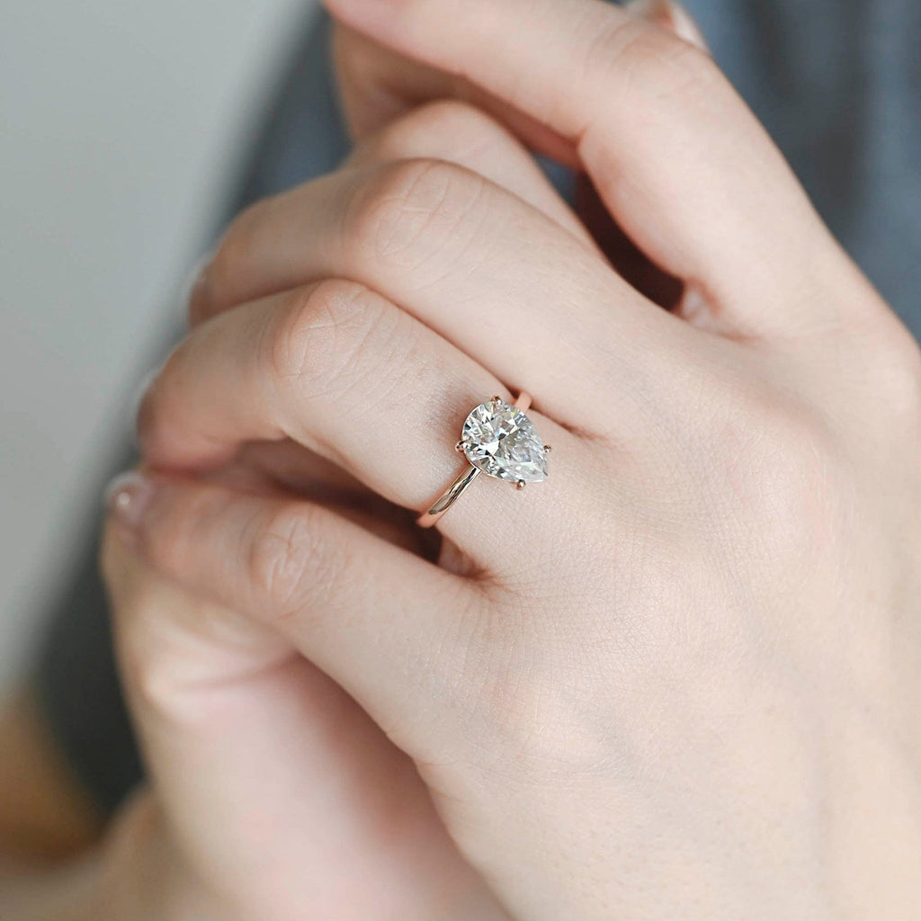 SquareJewelry pear cut moissanite engagement ring Solid Gold 4 Prongs Solitaire Pear Cut Moissanite Engagement Ring