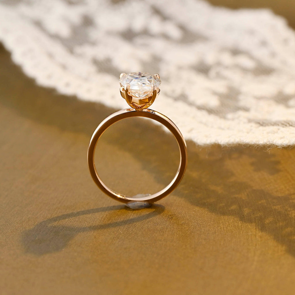 SquareJewelry pear cut moissanite engagement ring Solid Gold 4 Prongs Solitaire Pear Cut Moissanite Engagement Ring