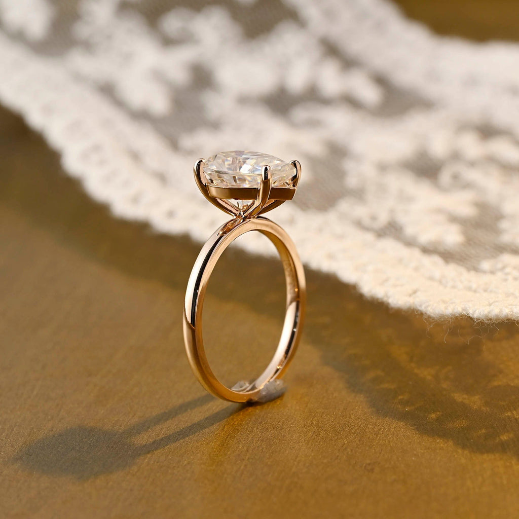 SquareJewelry pear cut moissanite engagement ring Solid Gold 4 Prongs Solitaire Pear Cut Moissanite Engagement Ring