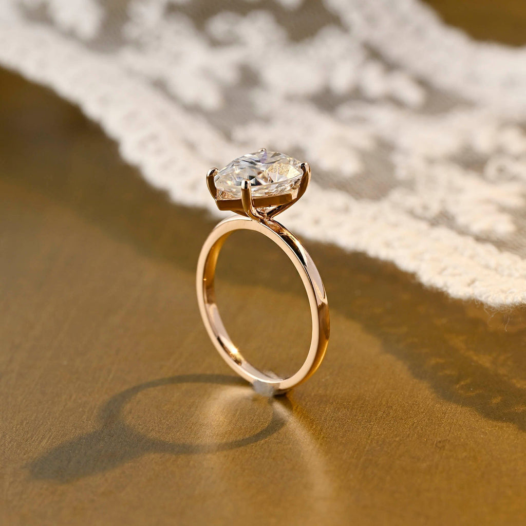 SquareJewelry pear cut moissanite engagement ring Solid Gold 4 Prongs Solitaire Pear Cut Moissanite Engagement Ring