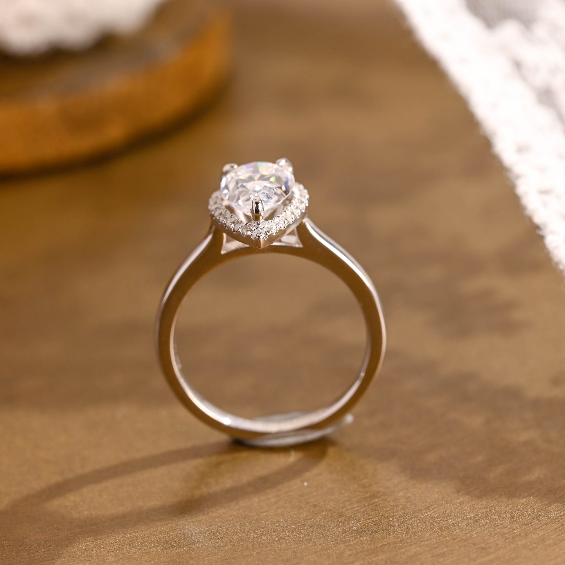SquareJewelry pear cut moissanite engagement ring Solid Gold Halo Pear Moissanite Engagement Ring