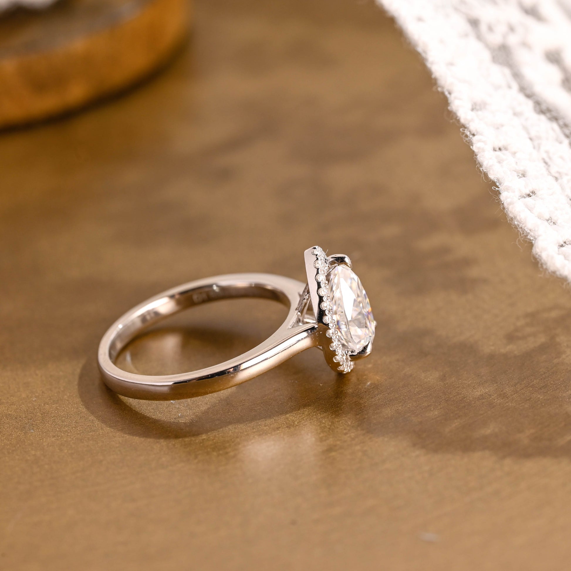 SquareJewelry pear cut moissanite engagement ring Solid Gold Halo Pear Moissanite Engagement Ring