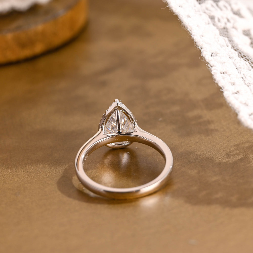 SquareJewelry pear cut moissanite engagement ring Solid Gold Halo Pear Moissanite Engagement Ring