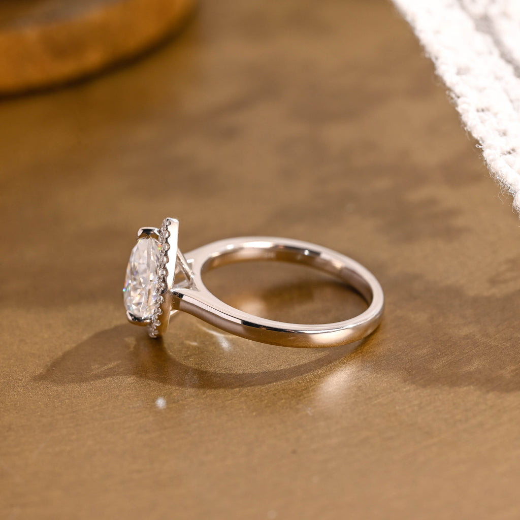 SquareJewelry pear cut moissanite engagement ring Solid Gold Halo Pear Moissanite Engagement Ring