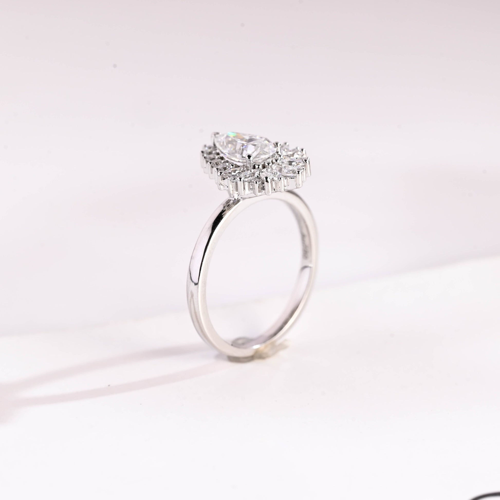 SquareJewelry pear cut moissanite engagement ring Solid Gold Halo Pear Moissanite Engagement Ring