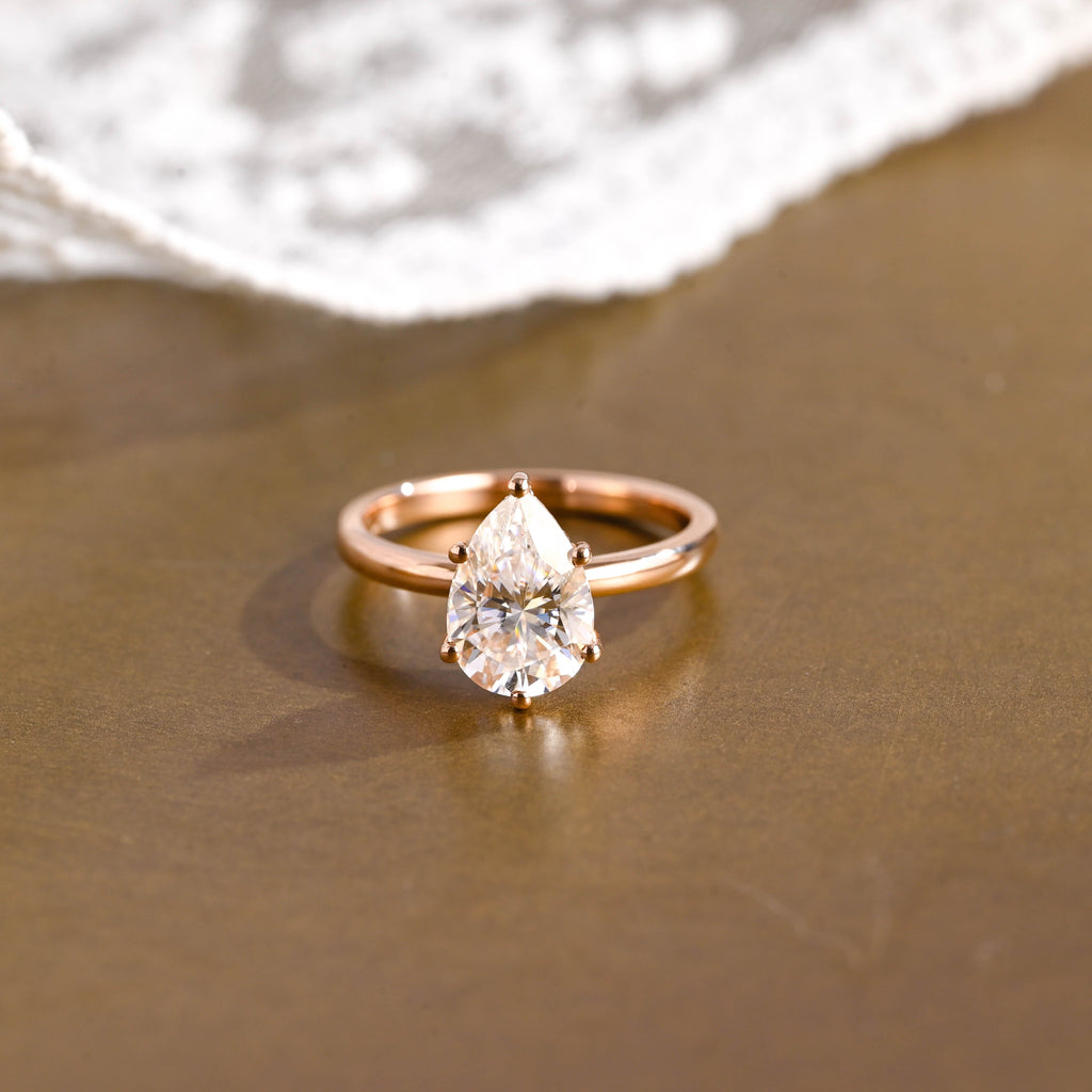 SquareJewelry pear cut moissanite engagement ring Solid Gold Hidden Halo Pear Cut Moissanite Engagement Ring