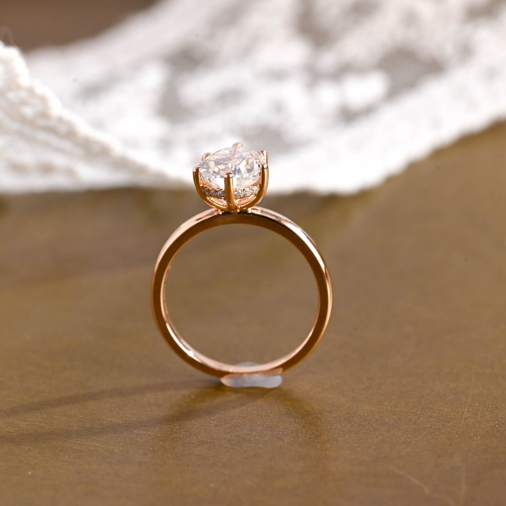 SquareJewelry pear cut moissanite engagement ring Solid Gold Hidden Halo Pear Cut Moissanite Engagement Ring