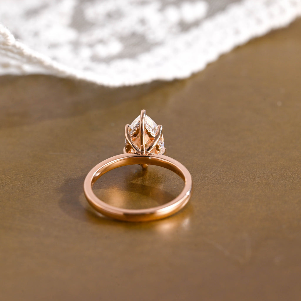SquareJewelry pear cut moissanite engagement ring Solid Gold Hidden Halo Pear Cut Moissanite Engagement Ring