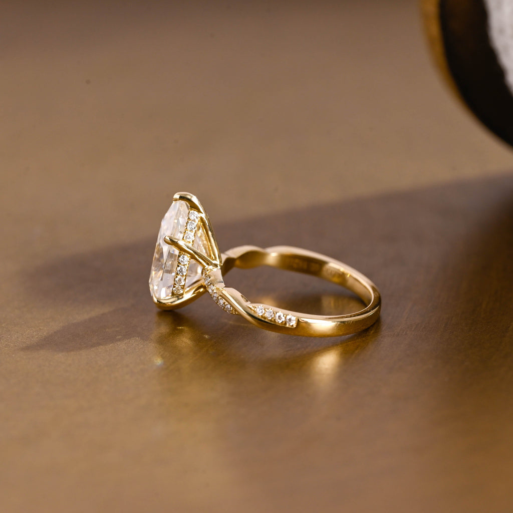 SquareJewelry pear cut moissanite engagement ring Solid Gold Hidden Halo Pear Twisted Moissanite Engagement Ring