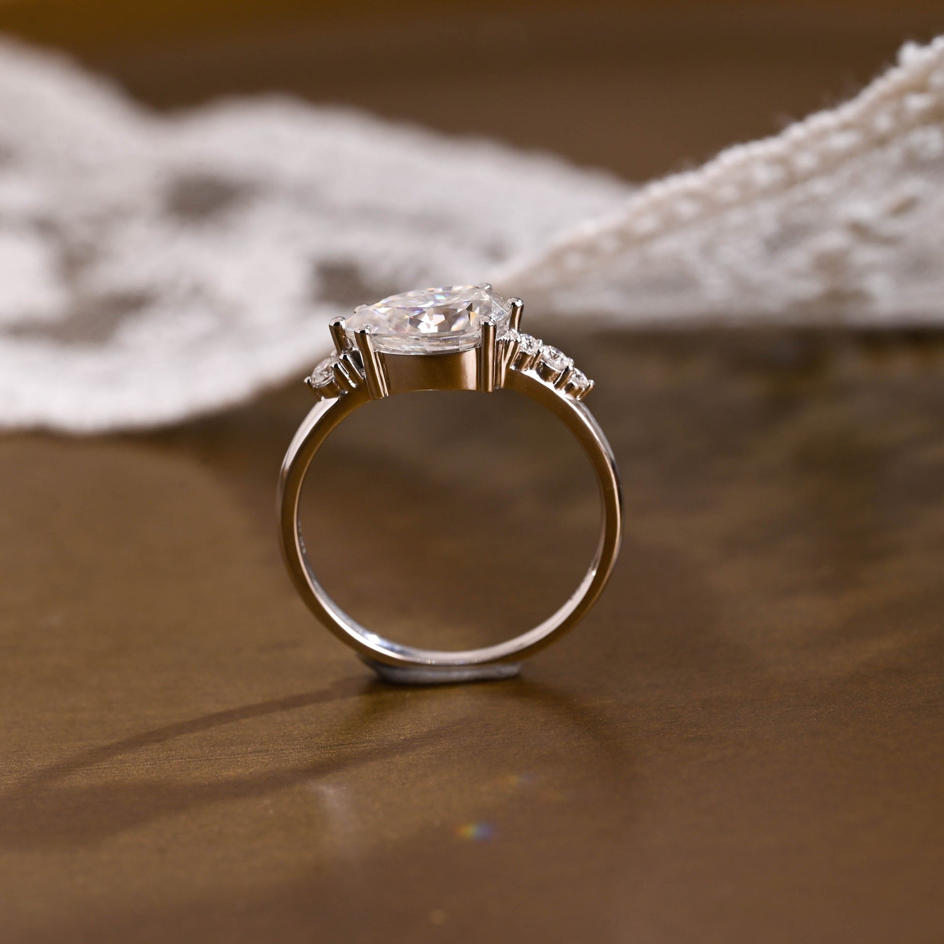 SquareJewelry pear cut moissanite engagement ring Solid Gold Horizon Pear Cut Moissanite Engagement Ring