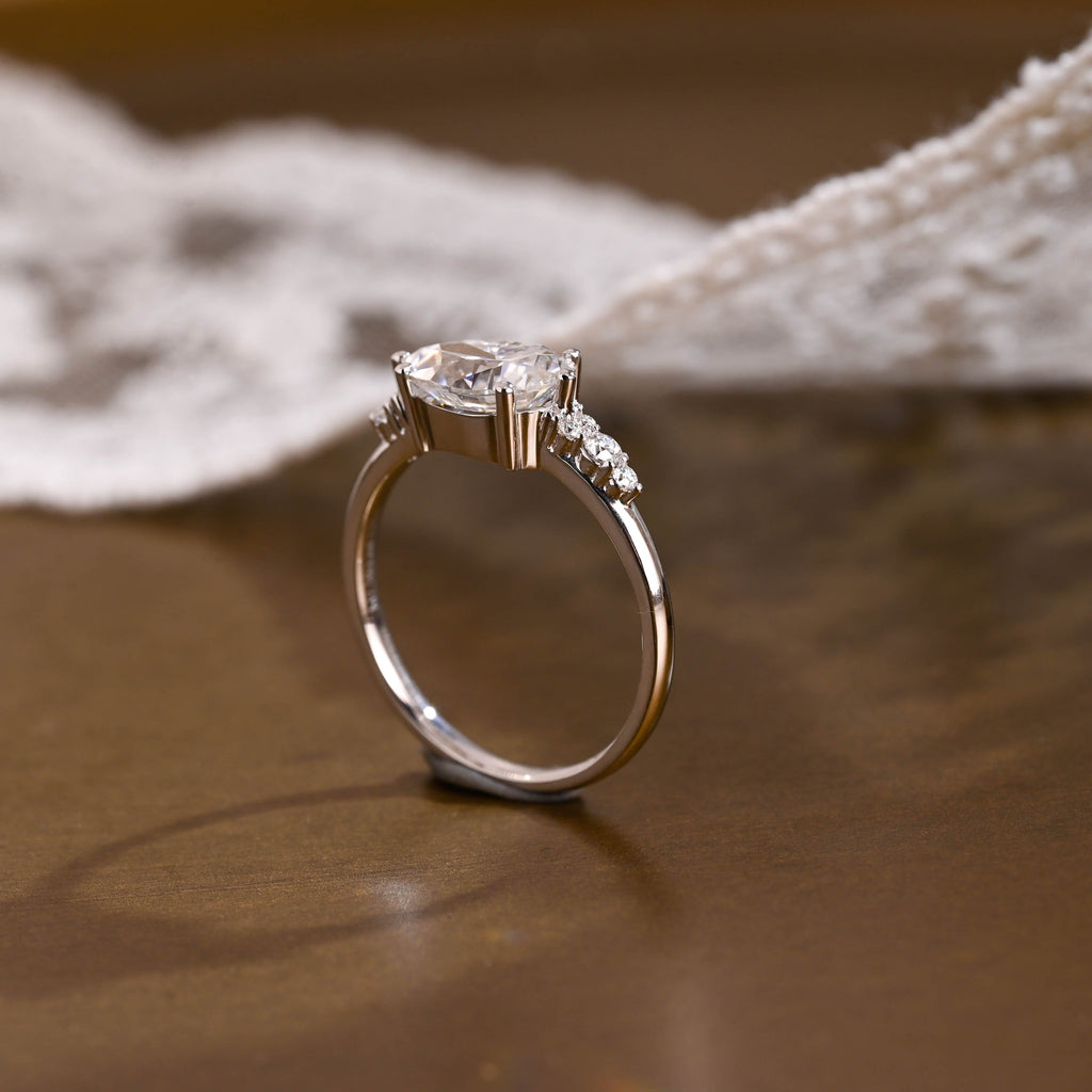 SquareJewelry pear cut moissanite engagement ring Solid Gold Horizon Pear Cut Moissanite Engagement Ring