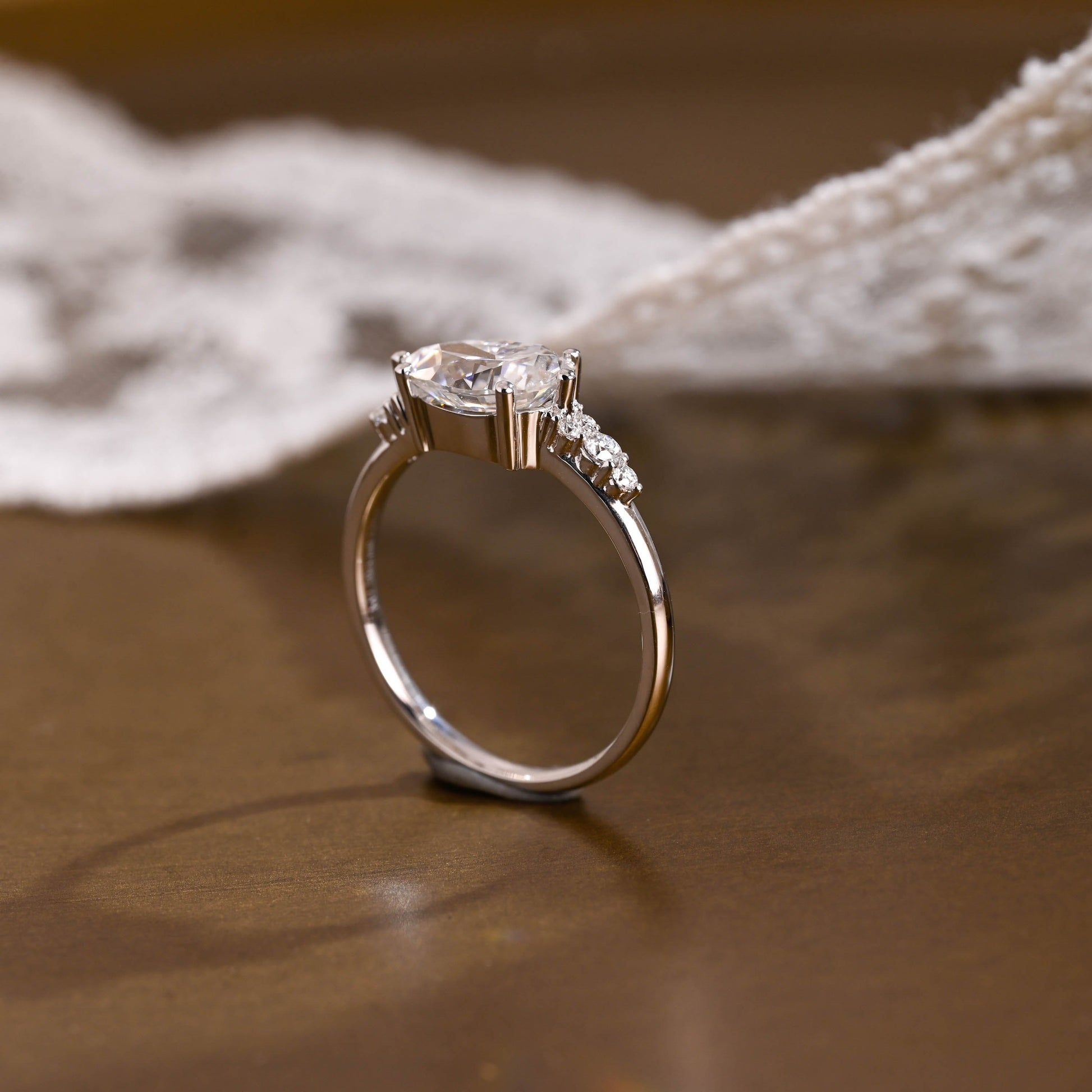 SquareJewelry pear cut moissanite engagement ring Solid Gold Horizon Pear Cut Moissanite Engagement Ring
