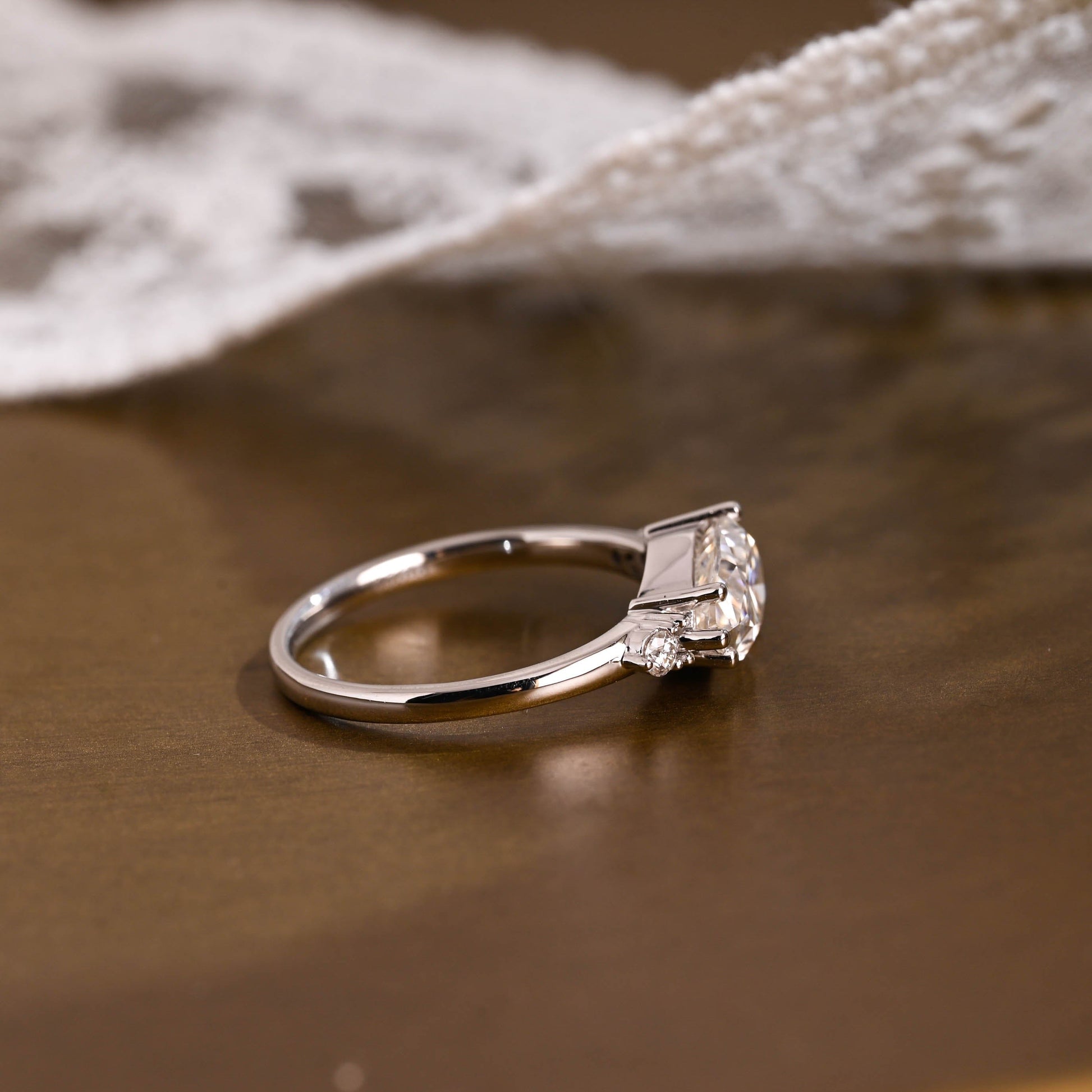 SquareJewelry pear cut moissanite engagement ring Solid Gold Horizon Pear Cut Moissanite Engagement Ring