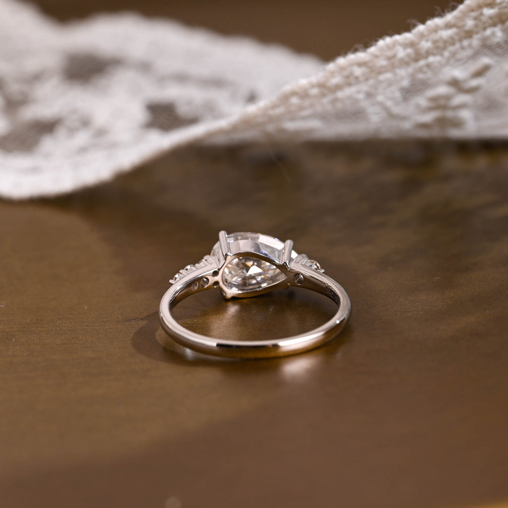 SquareJewelry pear cut moissanite engagement ring Solid Gold Horizon Pear Cut Moissanite Engagement Ring
