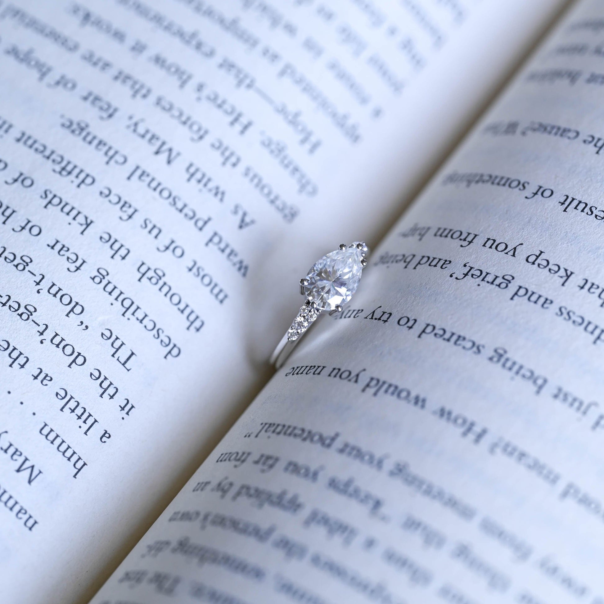 SquareJewelry pear cut moissanite engagement ring Solid Gold Horizon Pear Cut Moissanite Engagement Ring