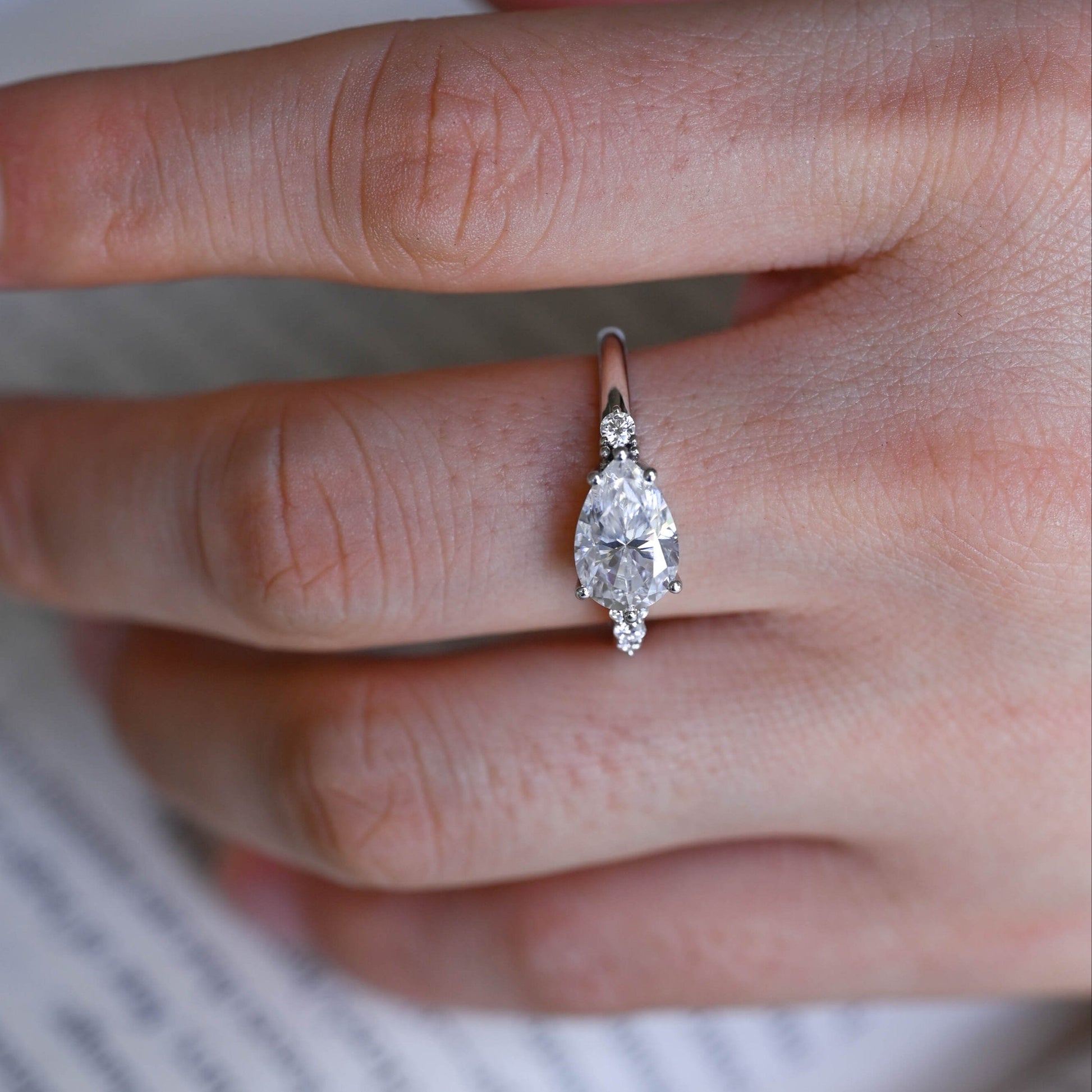 SquareJewelry pear cut moissanite engagement ring Solid Gold Horizon Pear Cut Moissanite Engagement Ring