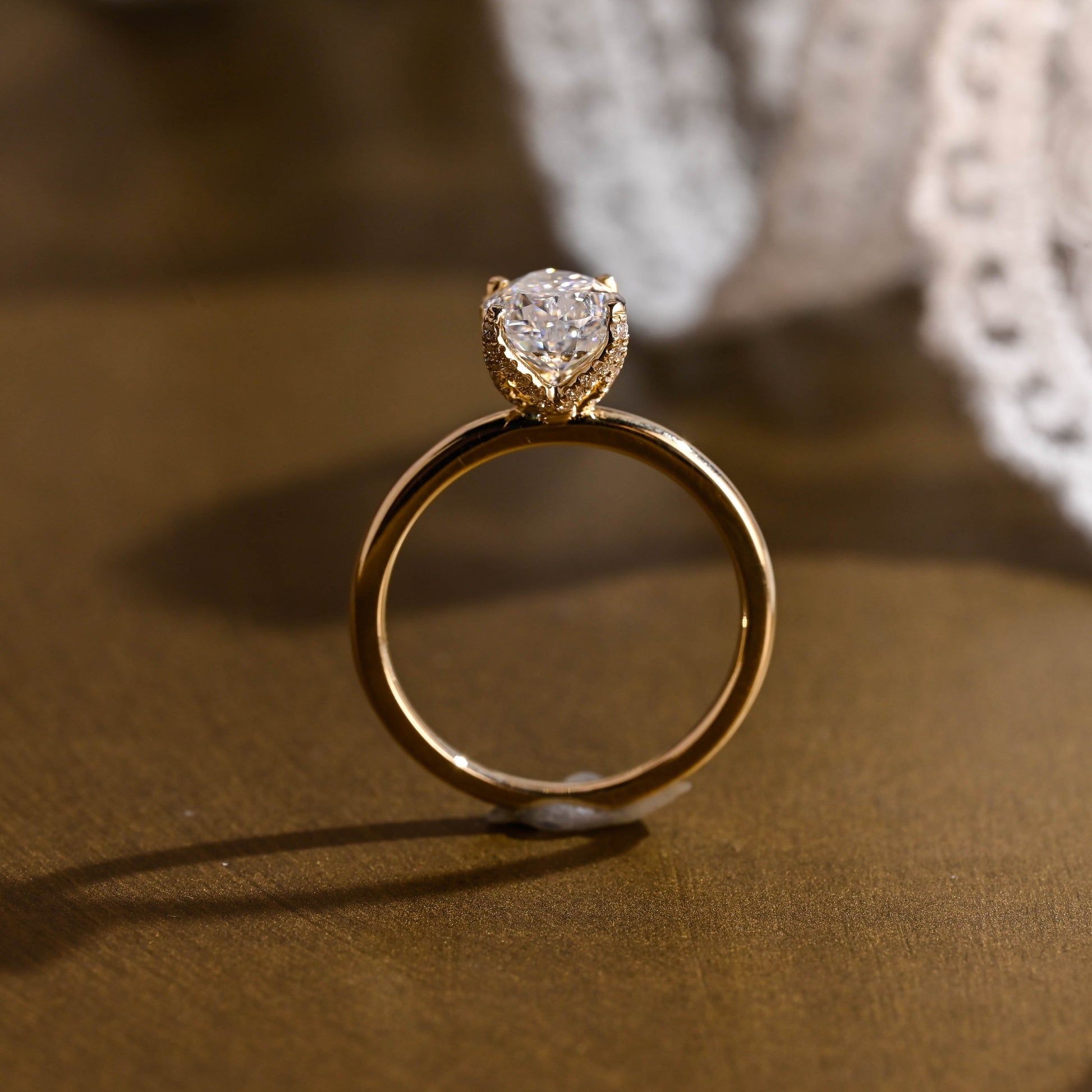 SquareJewelry pear cut moissanite engagement ring Solid Gold Paved Tulip Pear Moissanite Engagement Ring