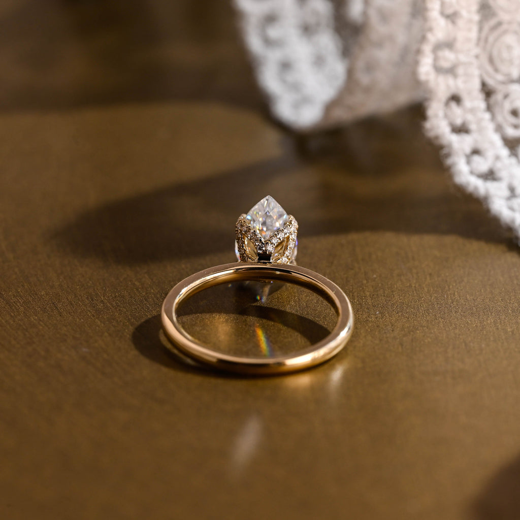 SquareJewelry pear cut moissanite engagement ring Solid Gold Paved Tulip Pear Moissanite Engagement Ring