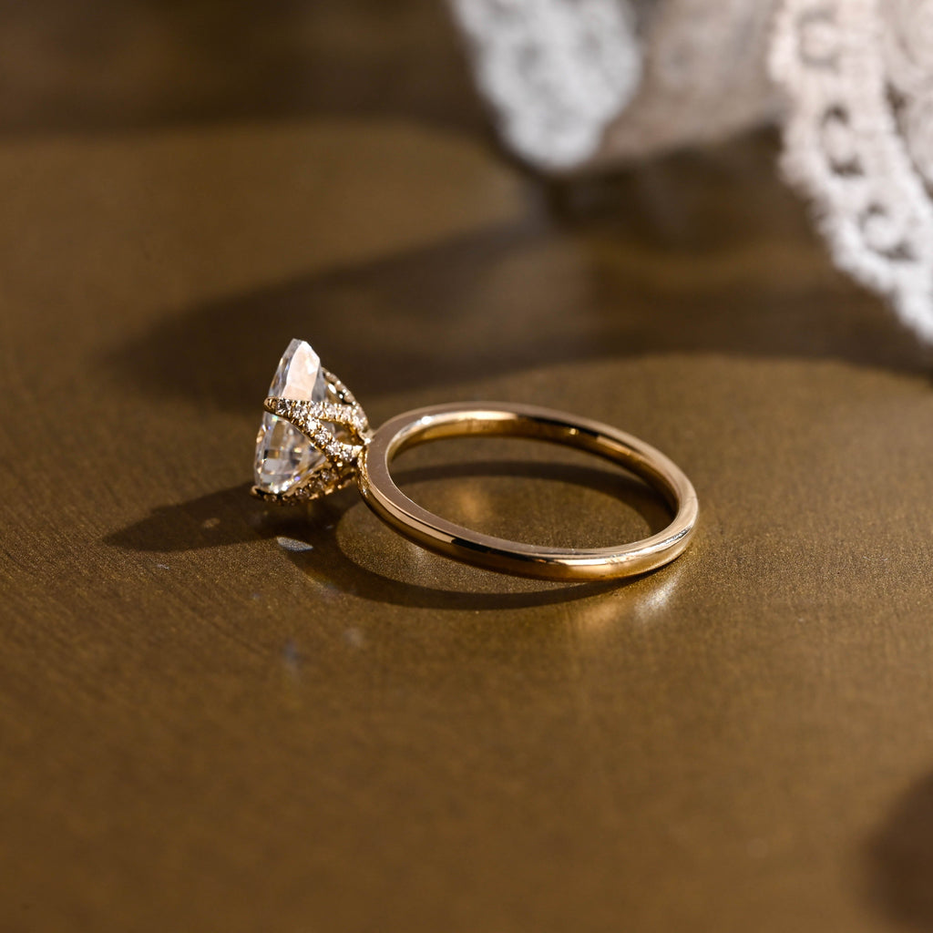 SquareJewelry pear cut moissanite engagement ring Solid Gold Paved Tulip Pear Moissanite Engagement Ring