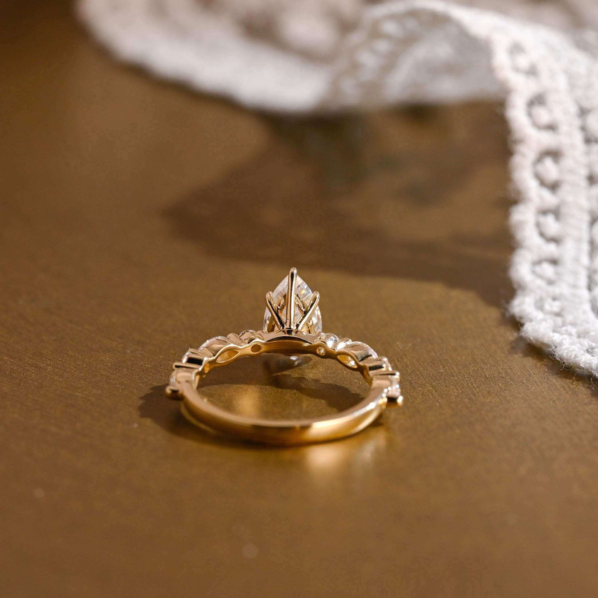 SquareJewelry pear cut moissanite engagement ring Solid Gold Pear Cut Moissanite Engagement Ring With Marquise Cut Accent