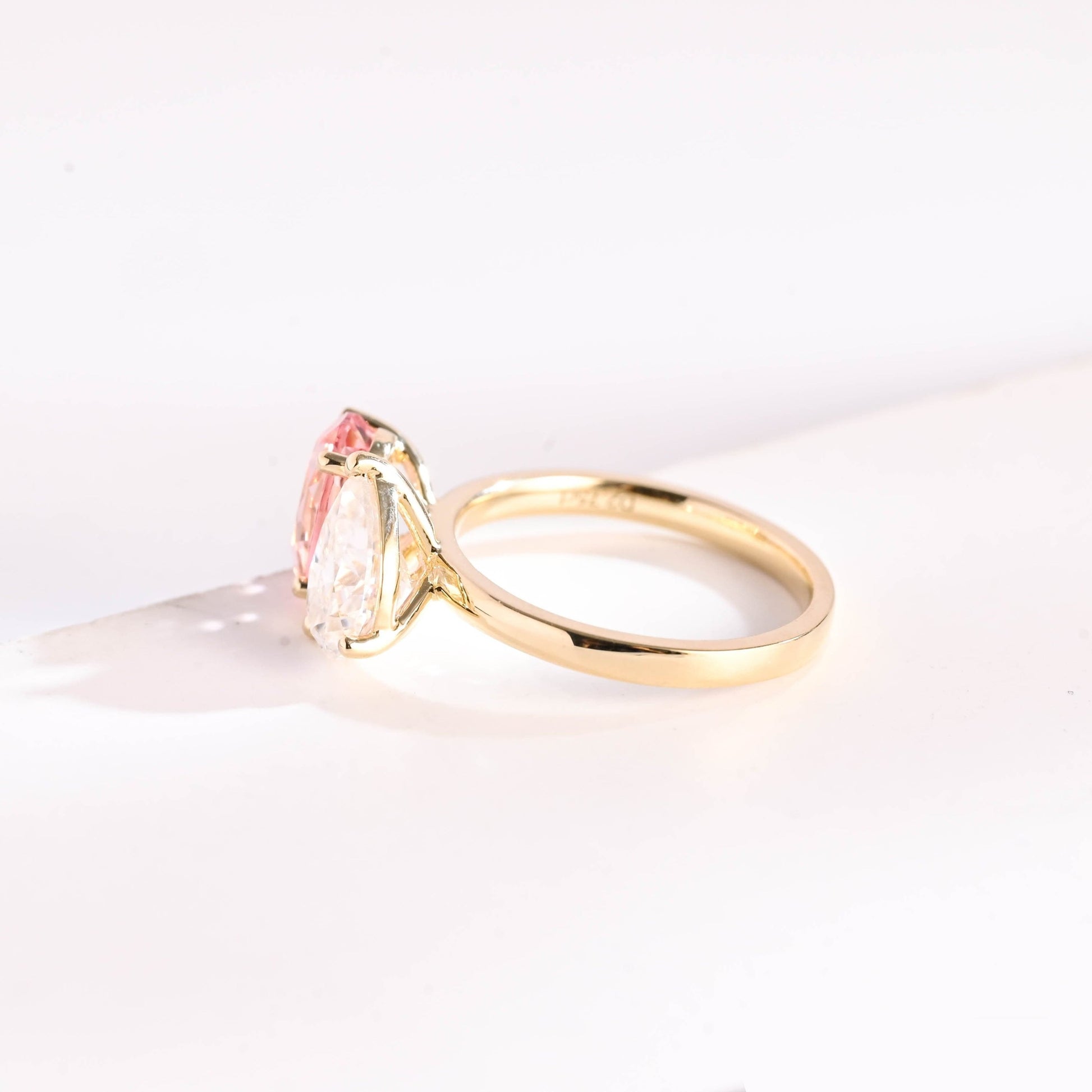 SquareJewelry pear cut moissanite engagement ring Solid Gold Toi et Moi Oval Lab Grown Pink Sapphire & Pear Moissanite Engagement Ring