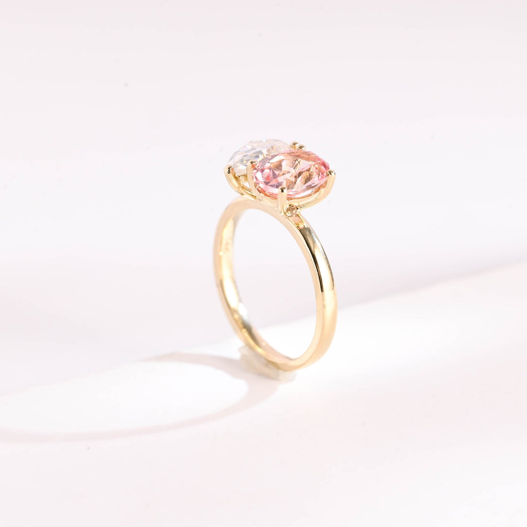 SquareJewelry pear cut moissanite engagement ring Solid Gold Toi et Moi Oval Lab Grown Pink Sapphire & Pear Moissanite Engagement Ring