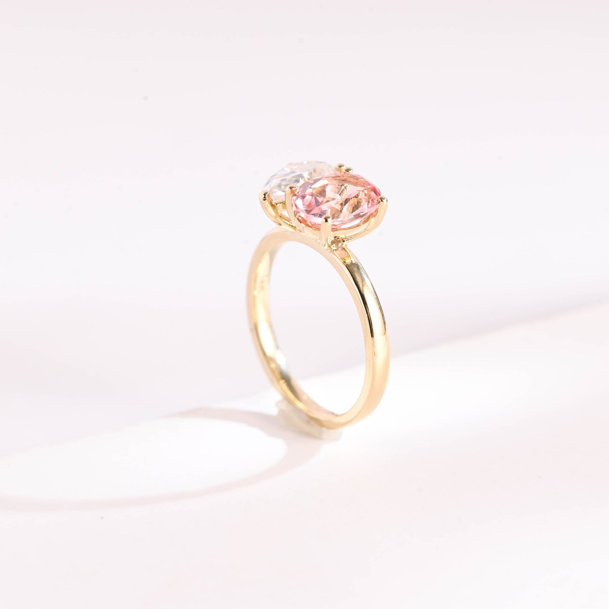 SquareJewelry pear cut moissanite engagement ring Solid Gold Toi et Moi Oval Lab Grown Pink Sapphire & Pear Moissanite Engagement Ring