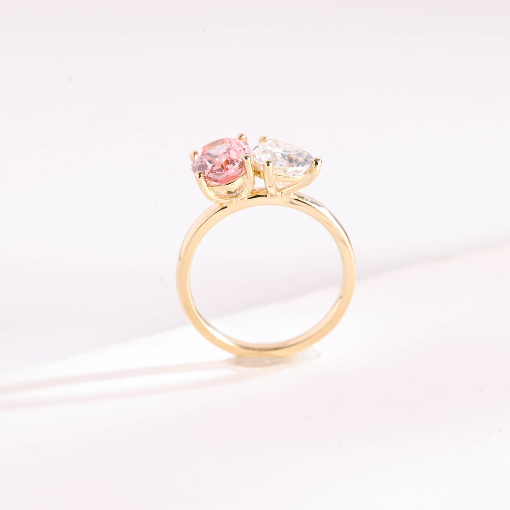 SquareJewelry pear cut moissanite engagement ring Solid Gold Toi et Moi Oval Lab Grown Pink Sapphire & Pear Moissanite Engagement Ring