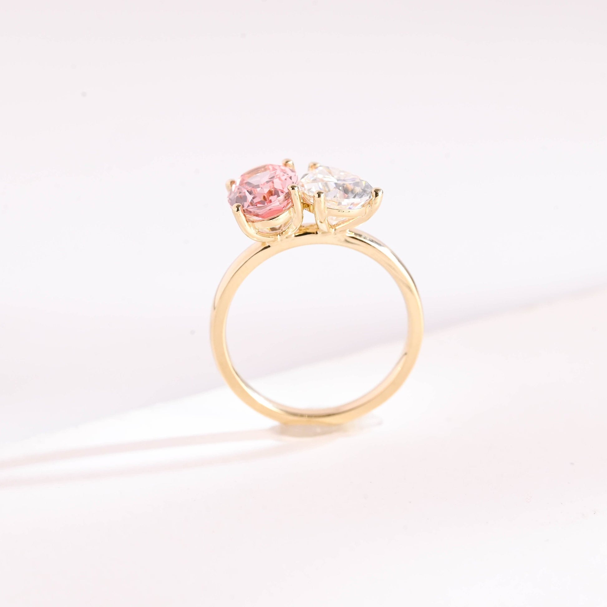SquareJewelry pear cut moissanite engagement ring Solid Gold Toi et Moi Oval Lab Grown Pink Sapphire & Pear Moissanite Engagement Ring