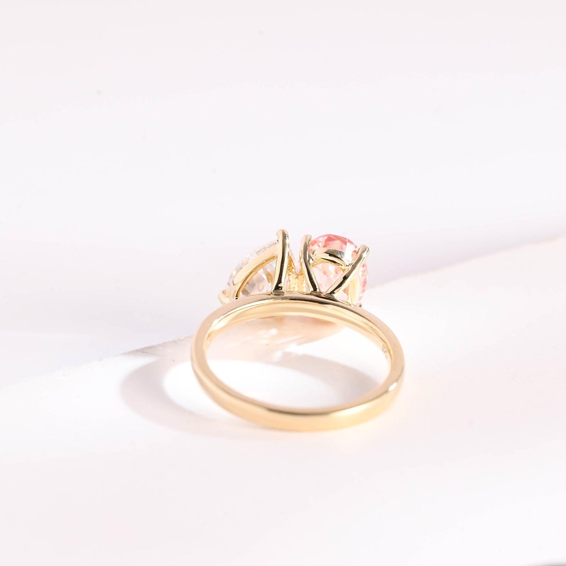 SquareJewelry pear cut moissanite engagement ring Solid Gold Toi et Moi Oval Lab Grown Pink Sapphire & Pear Moissanite Engagement Ring