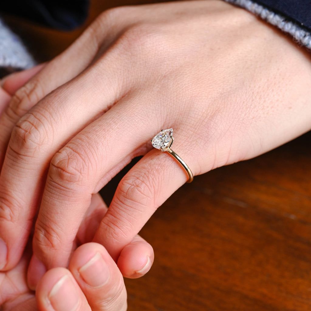 SquareJewelry pear cut moissanite engagement ring Solid Gold Tulip Pear Moissanite Engagement Ring