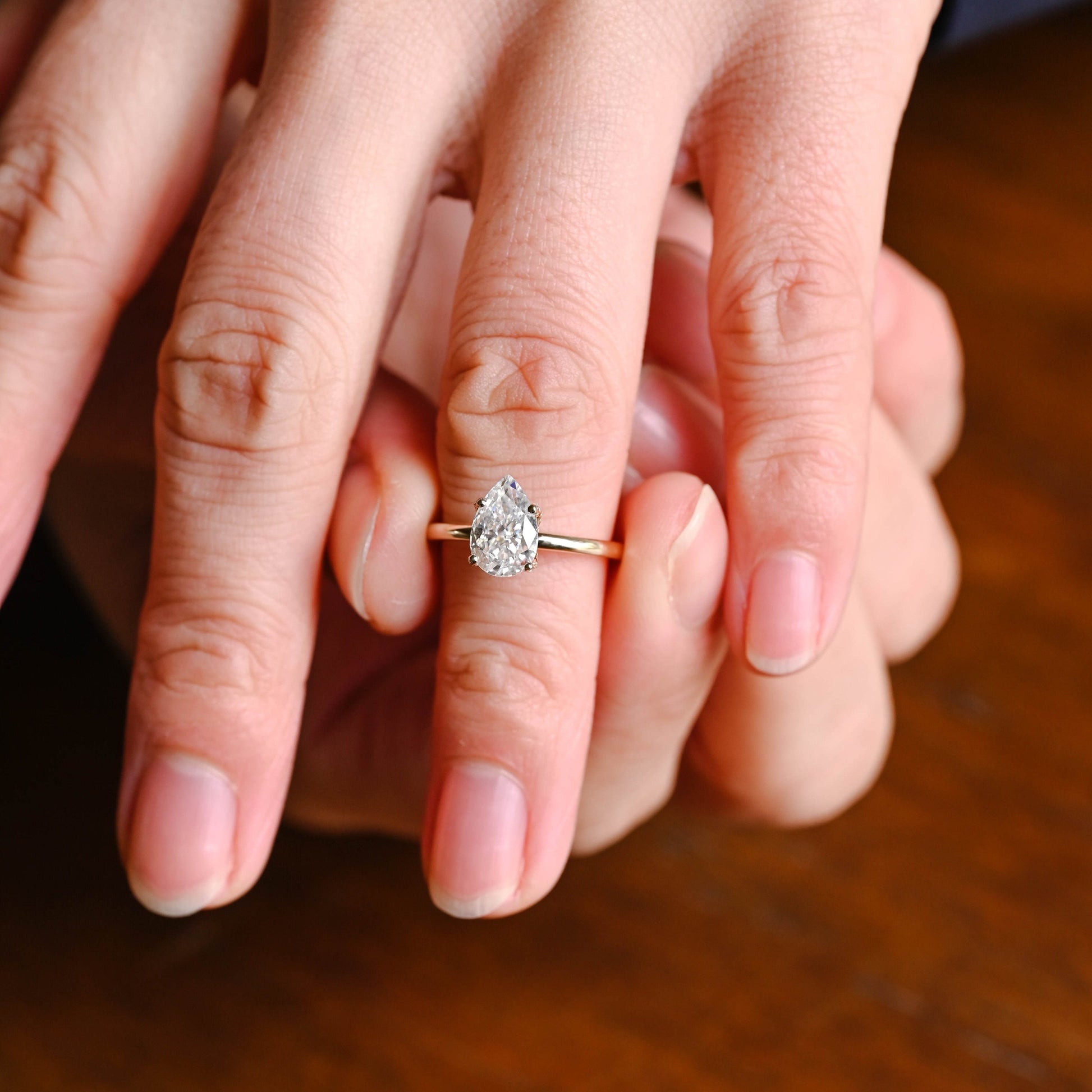 SquareJewelry pear cut moissanite engagement ring Solid Gold Tulip Pear Moissanite Engagement Ring