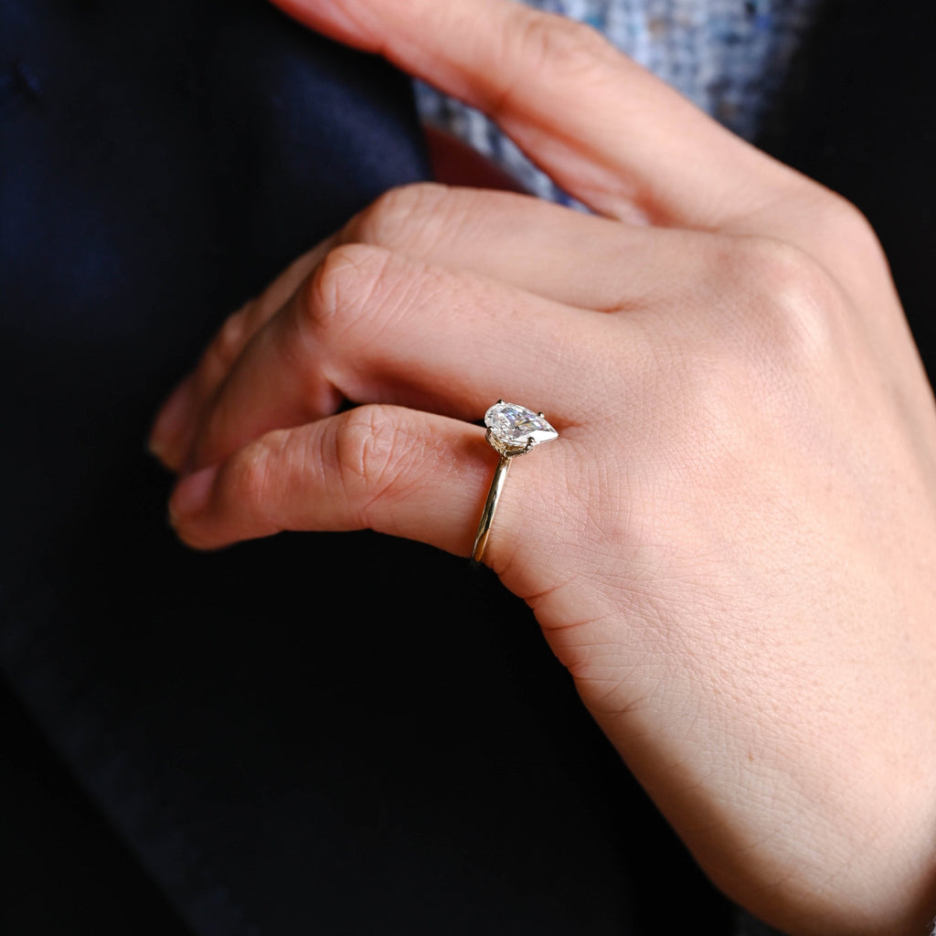 SquareJewelry pear cut moissanite engagement ring Solid Gold Tulip Pear Moissanite Engagement Ring