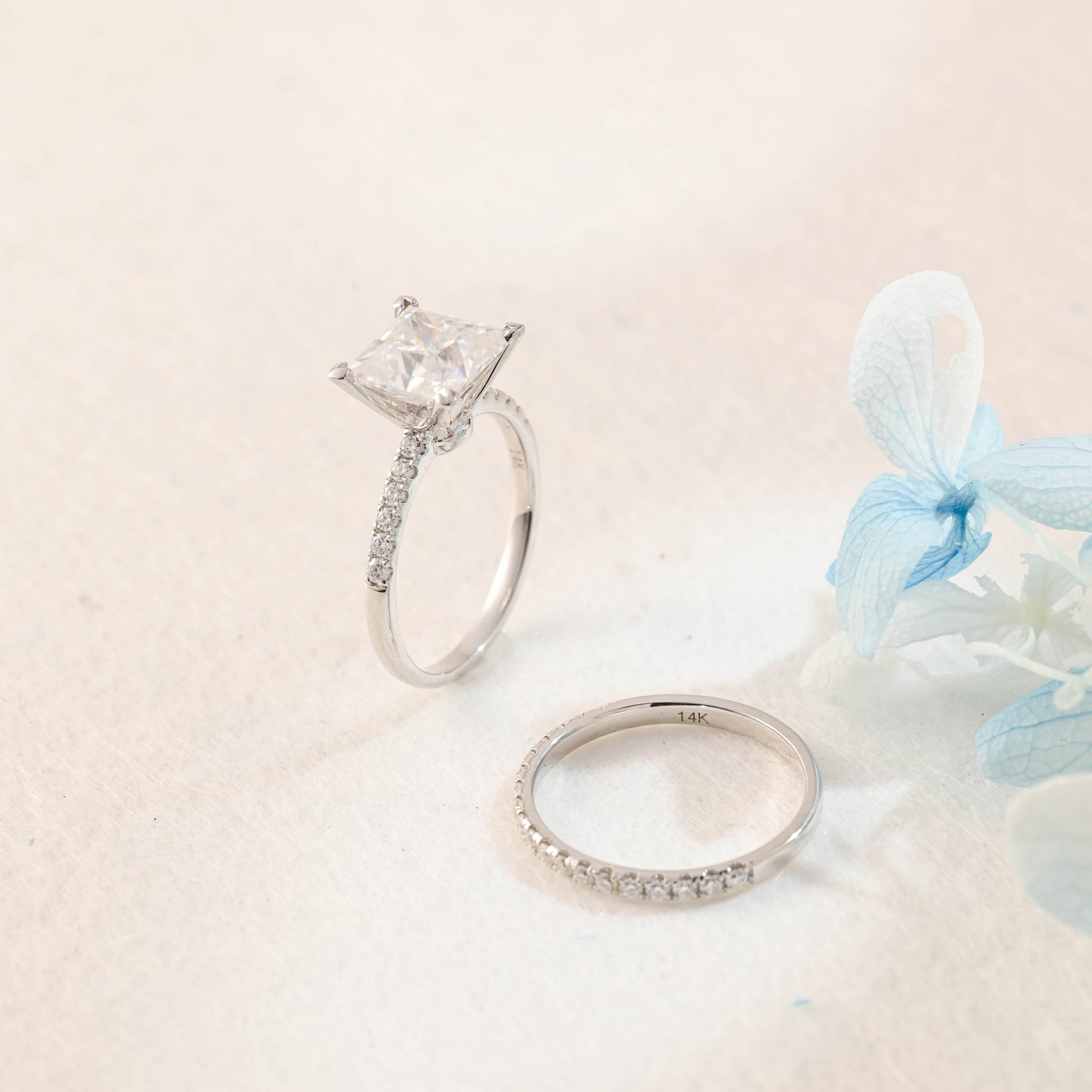 SquareJewelry Princess cut bridal set Solid Gold Princess Cut Moissainte Wedding Ring Set