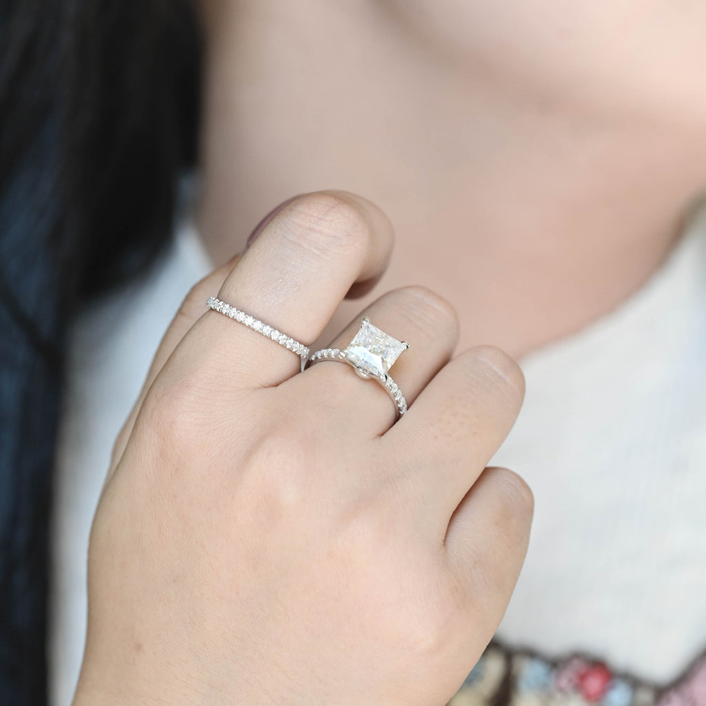 SquareJewelry Princess cut bridal set Solid Gold Princess Cut Moissainte Wedding Ring Set