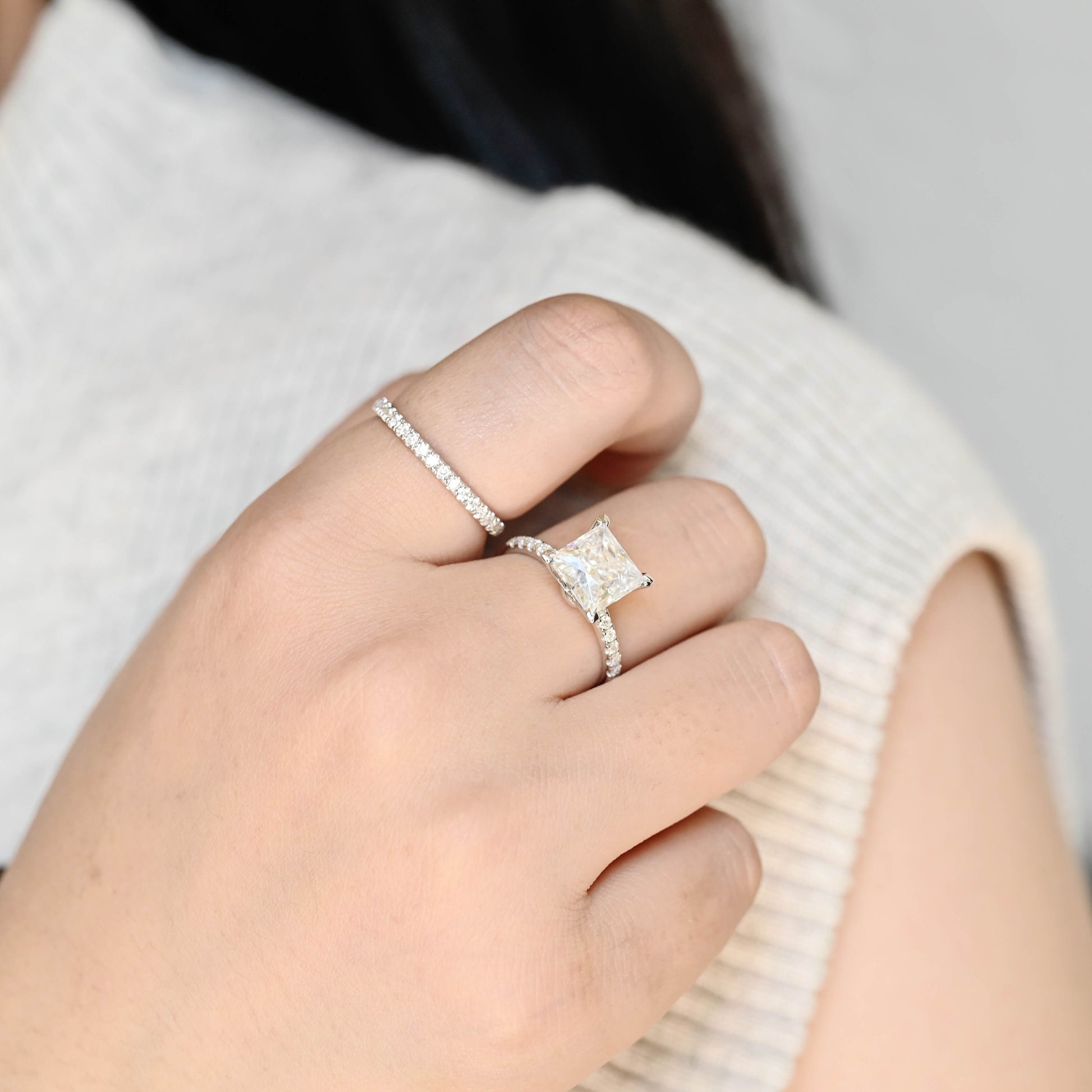 SquareJewelry Princess cut bridal set Solid Gold Princess Cut Moissainte Wedding Ring Set