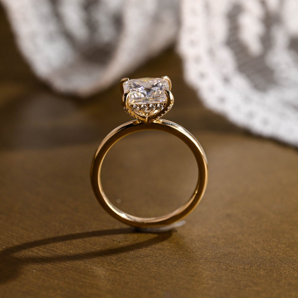 SquareJewelry princess cut moissanite engagement ring Solid Gold Hidden Halo Princess Cut Moissanite Engagement Ring