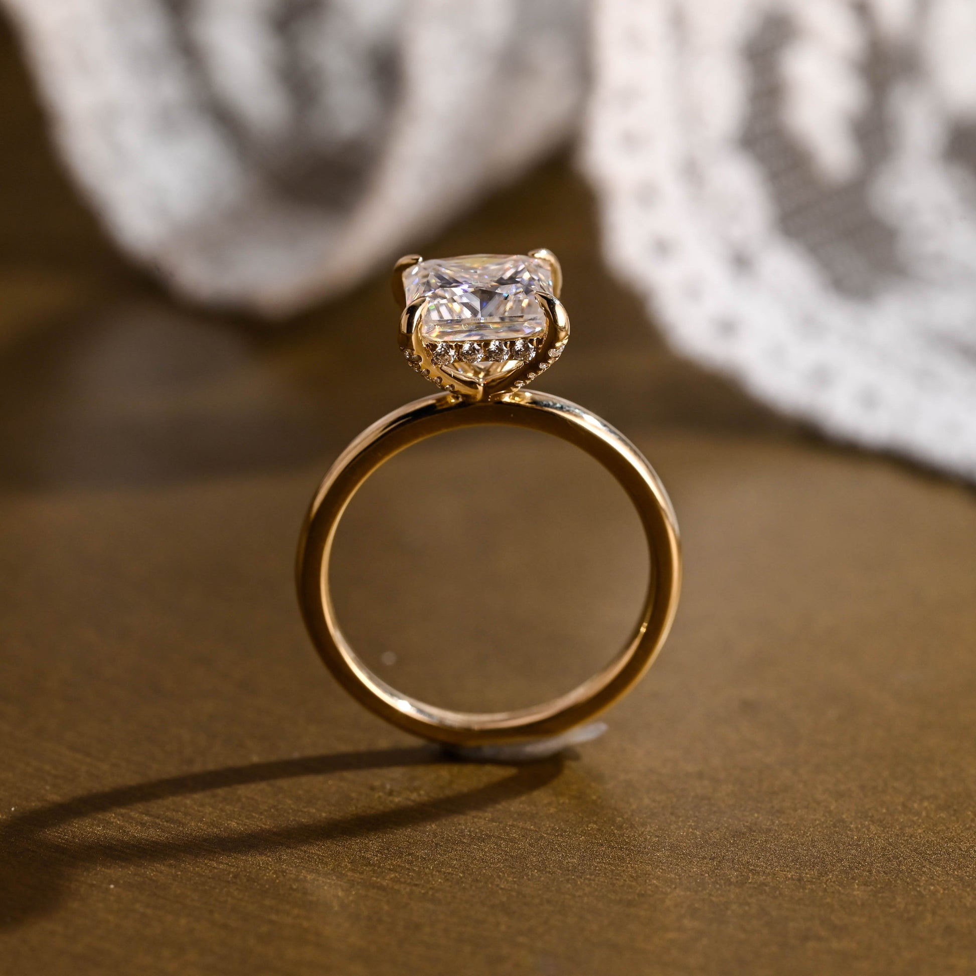 SquareJewelry princess cut moissanite engagement ring Solid Gold Hidden Halo Princess Cut Moissanite Engagement Ring