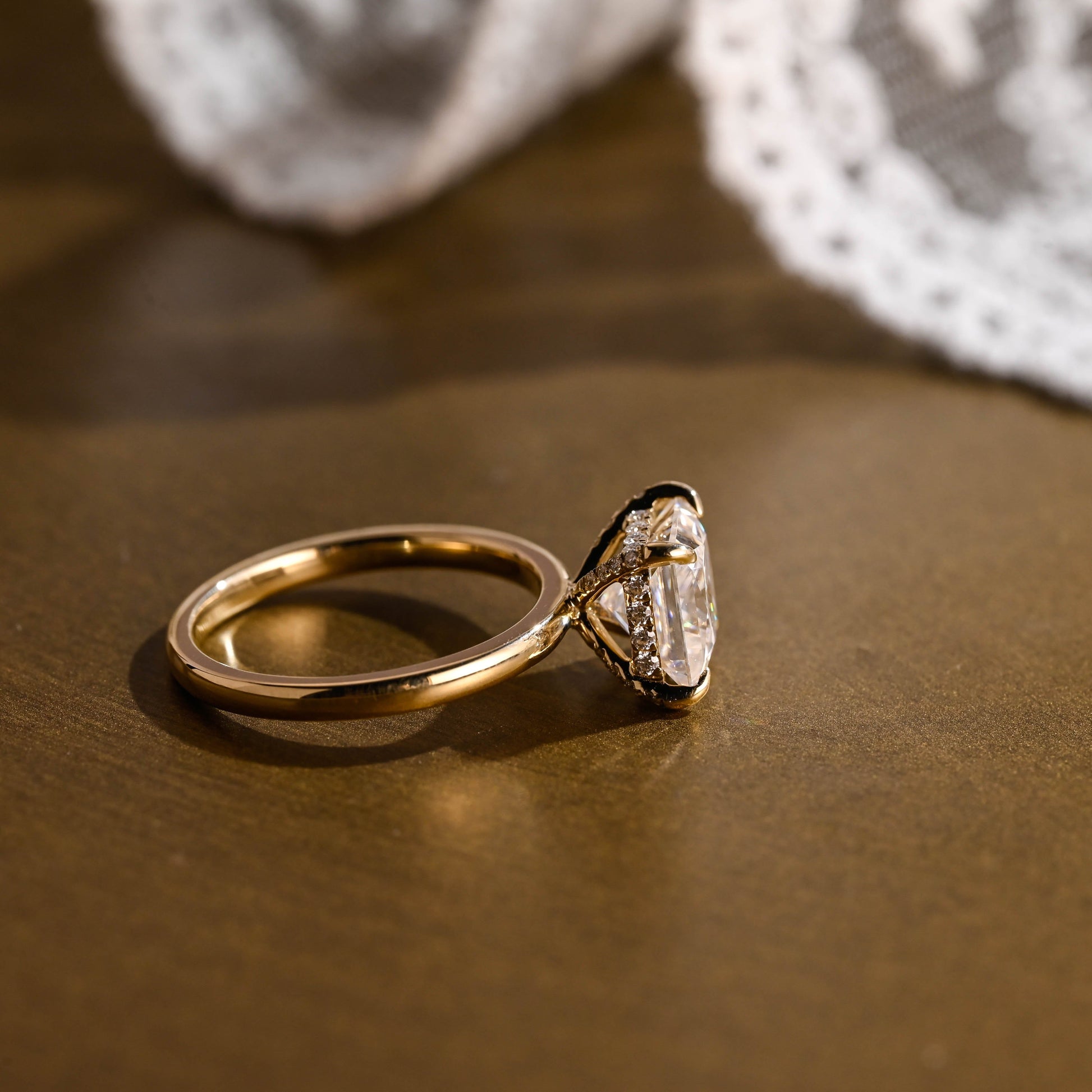 SquareJewelry princess cut moissanite engagement ring Solid Gold Hidden Halo Princess Cut Moissanite Engagement Ring