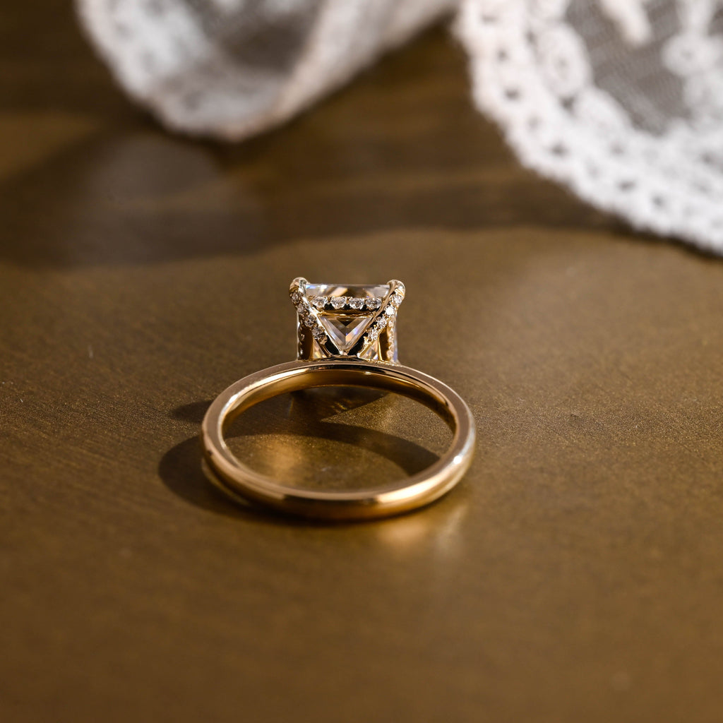 SquareJewelry princess cut moissanite engagement ring Solid Gold Hidden Halo Princess Cut Moissanite Engagement Ring