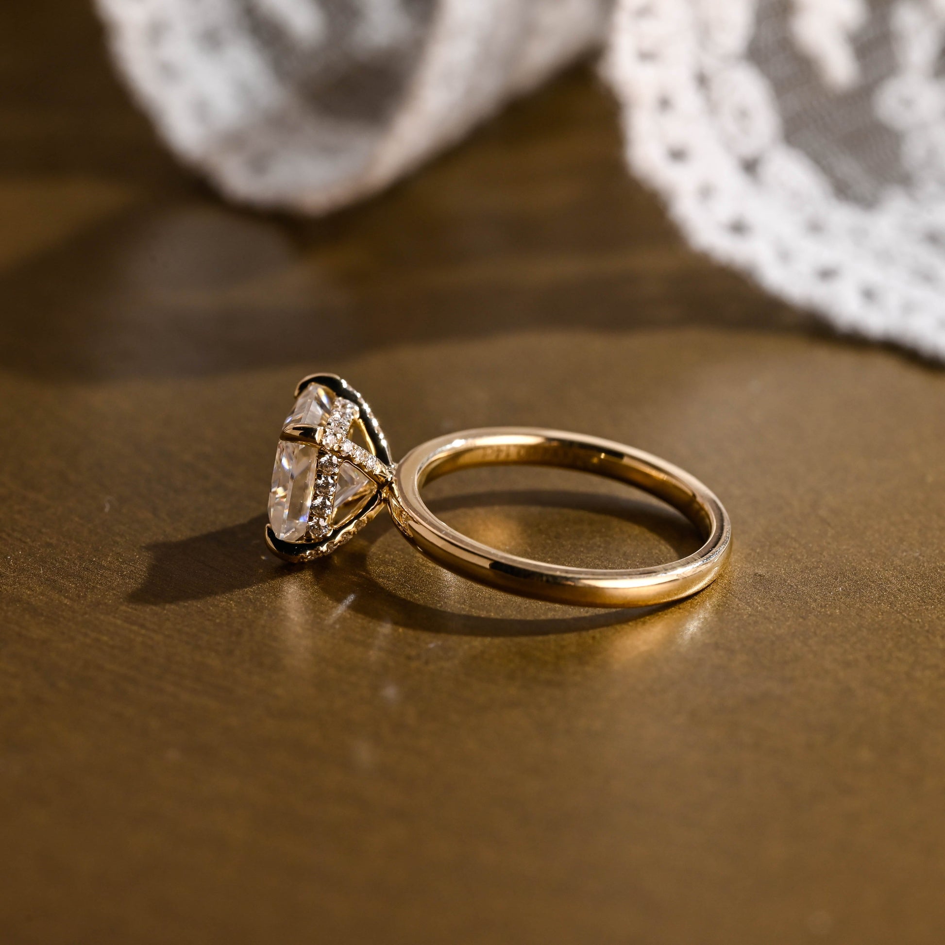 SquareJewelry princess cut moissanite engagement ring Solid Gold Hidden Halo Princess Cut Moissanite Engagement Ring