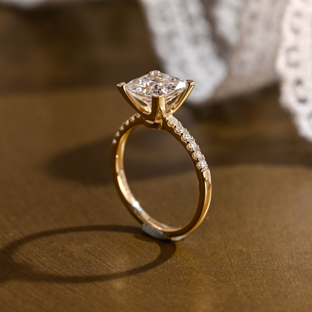 SquareJewelry princess cut moissanite engagement ring Solid Gold Paved Princess Cut Moissanite Engagement Ring