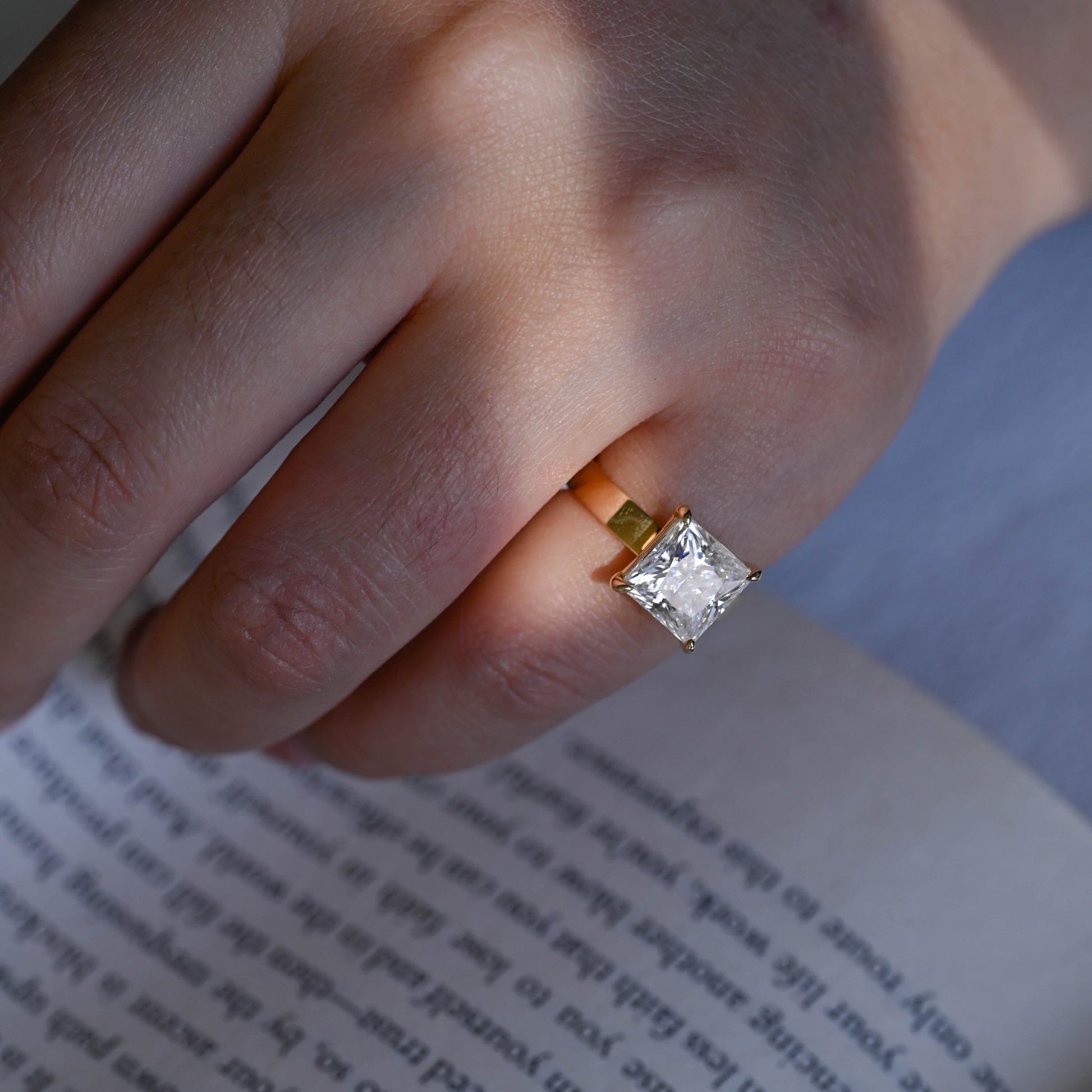 SquareJewelry princess cut moissanite engagement ring Solid Gold Princess Cut Moissanite Engagement Ring