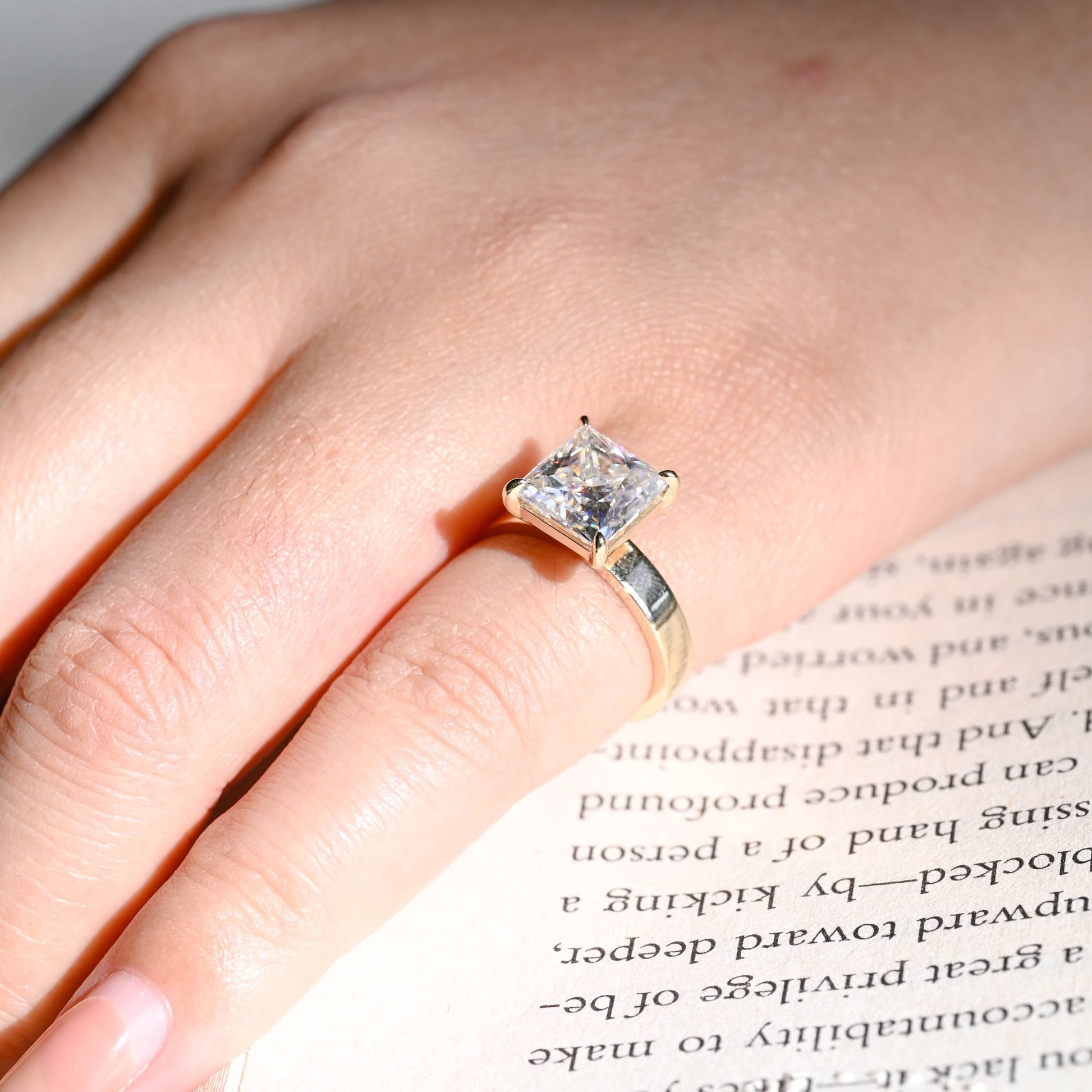 SquareJewelry princess cut moissanite engagement ring Solid Gold Princess Cut Moissanite Engagement Ring