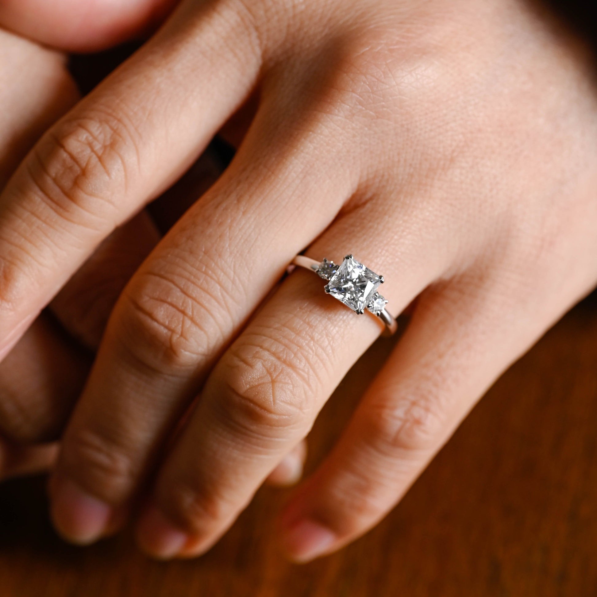 SquareJewelry princess cut moissanite engagement ring Solid Gold Radiant Moissanite Engagement Ring, Marquise Accents