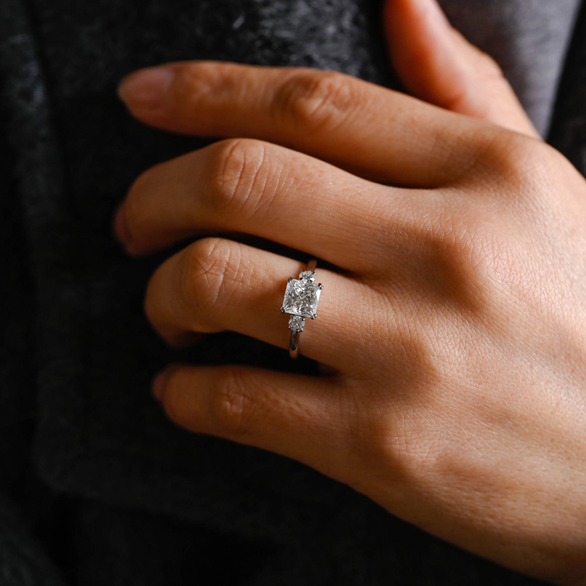 SquareJewelry princess cut moissanite engagement ring Solid Gold Radiant Moissanite Engagement Ring, Marquise Accents